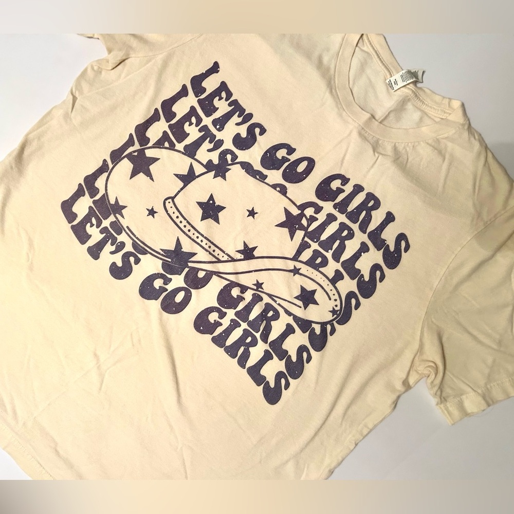 Let’s Go Girls Blue Graphics on Bella Canvas Cream Color Tee Shirt, Size XL - Picture 2 of 5
